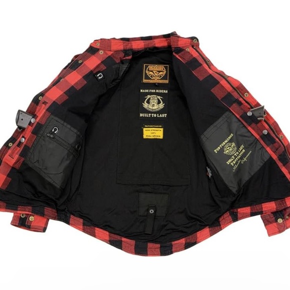 Milwaukee Leather MPM1631 Men's Plaid Flannel Biker Shirt Large Red - Picture 5 of 5
